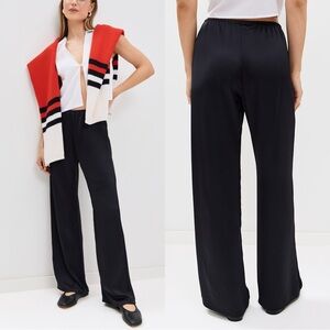 LESET Barb Satin wide leg pant in “Midnight” (dark navy)